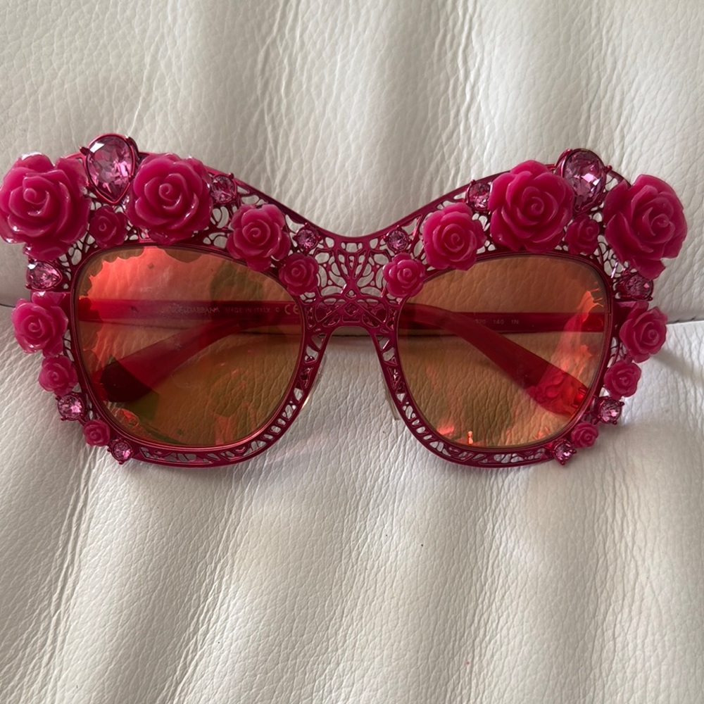 Authentic Dolce & Gabbana Pink Baroque-Inspired Sunglasses.